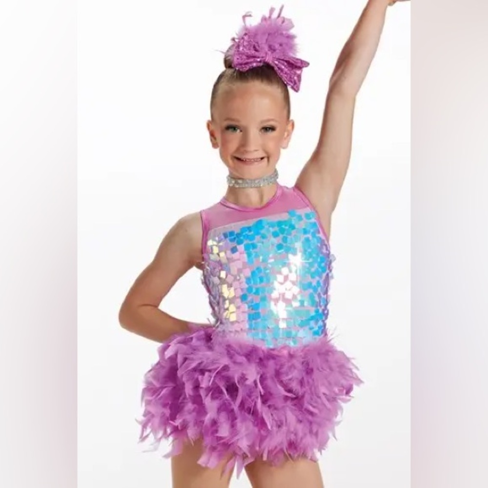 Weissman NEW Pose 17840 Shimmering Sequin and Feather Dance Costume Purple Lilac